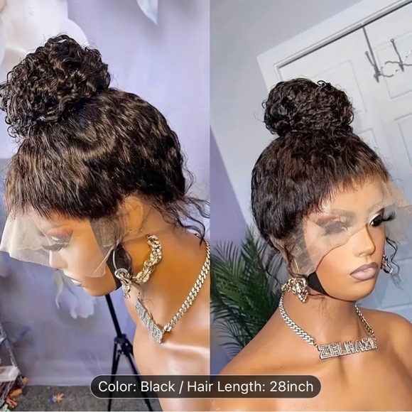 180% Density 28” Natural Black Deep Wave 360 Lace Frontal Human Hair Wig - Picture 11 of 11